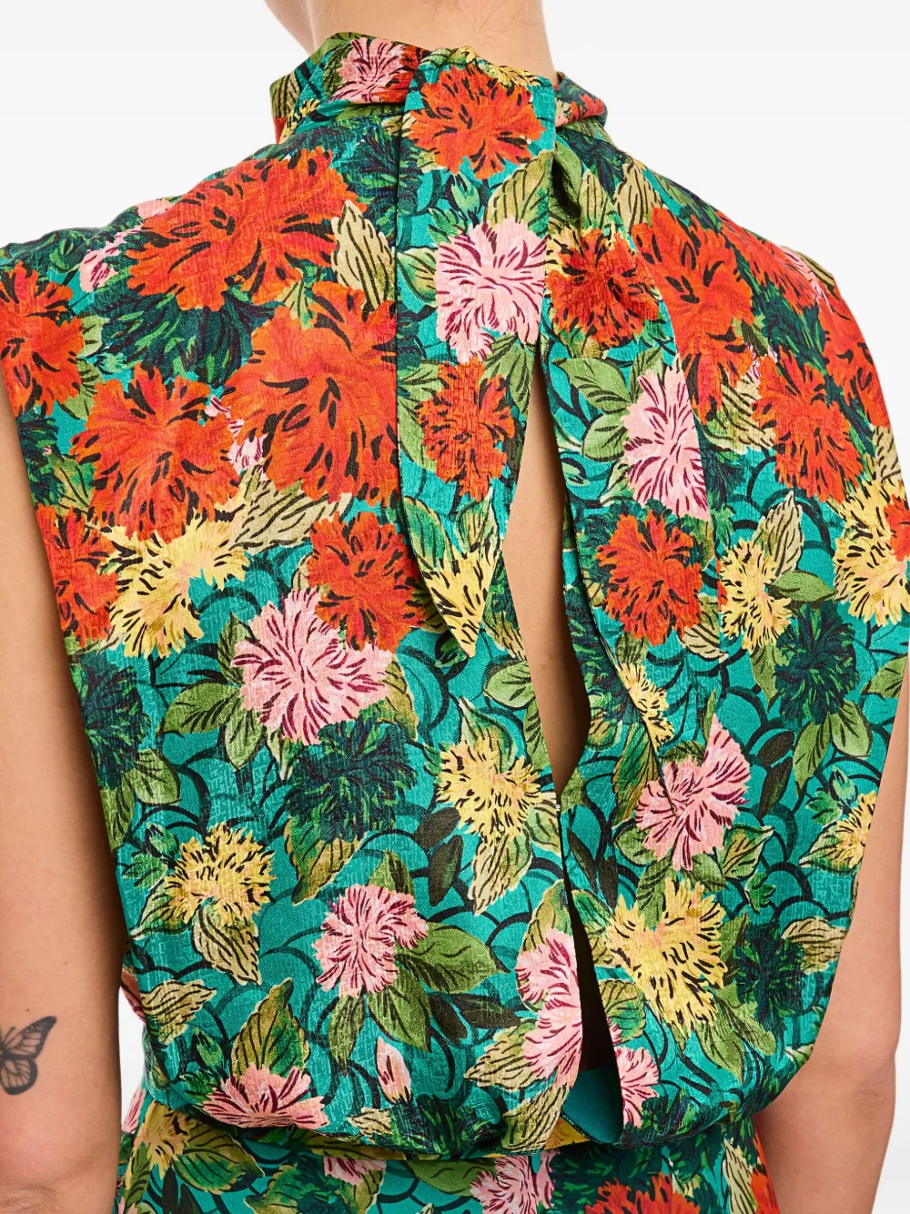 Saloni Jurk met bloemenprint en ruches Groen