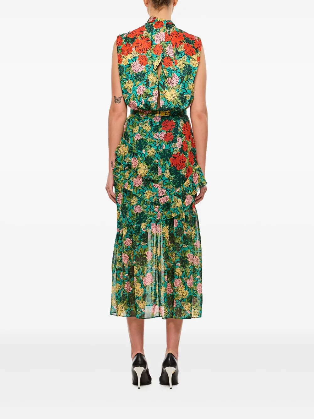 Saloni Jurk met bloemenprint en ruches Groen