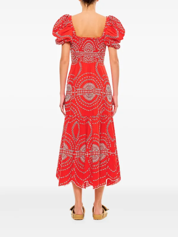Charo Ruiz Ibiza puff-sleeve Embroidered Midi Dress | Red | FARFETCH AO
