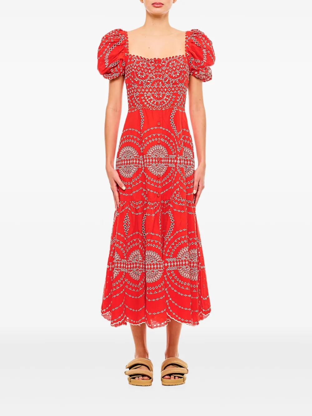 Shop Charo Ruiz Puff-sleeve Embroidered Midi Dress