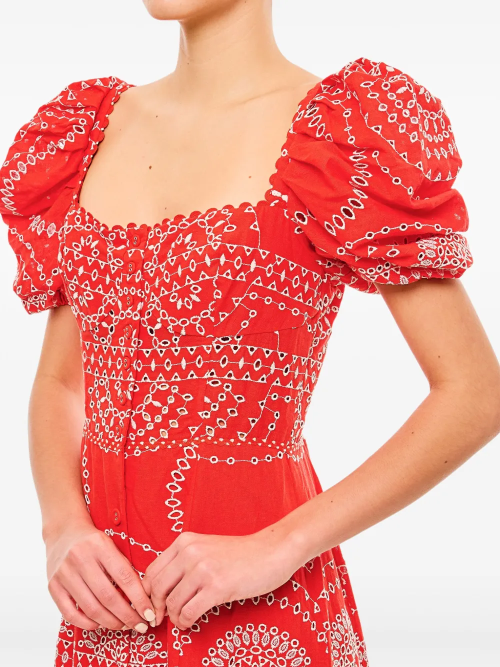 Shop Charo Ruiz Puff-sleeve Embroidered Midi Dress