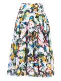 Samantha Sung Aster floral-print pleated midi skirt - White
