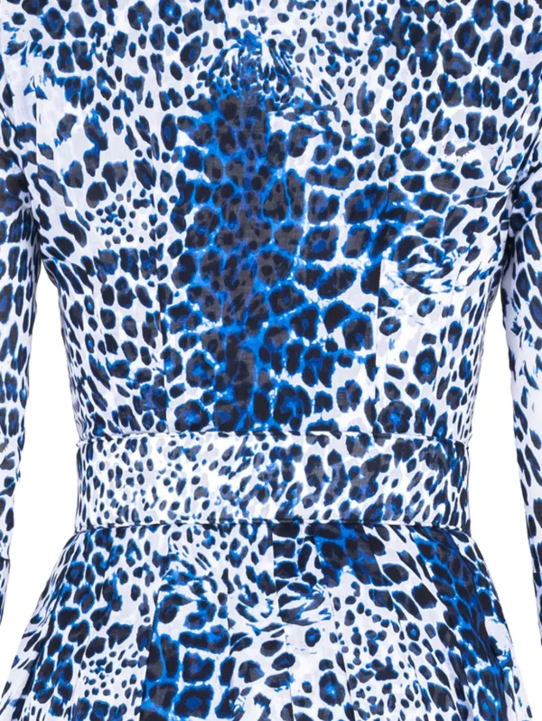 blue leopard shirt dress Jodifl Teal and Leopard Color Block Poet Sleeve Dress – Ruby Idol Apparel main image 1