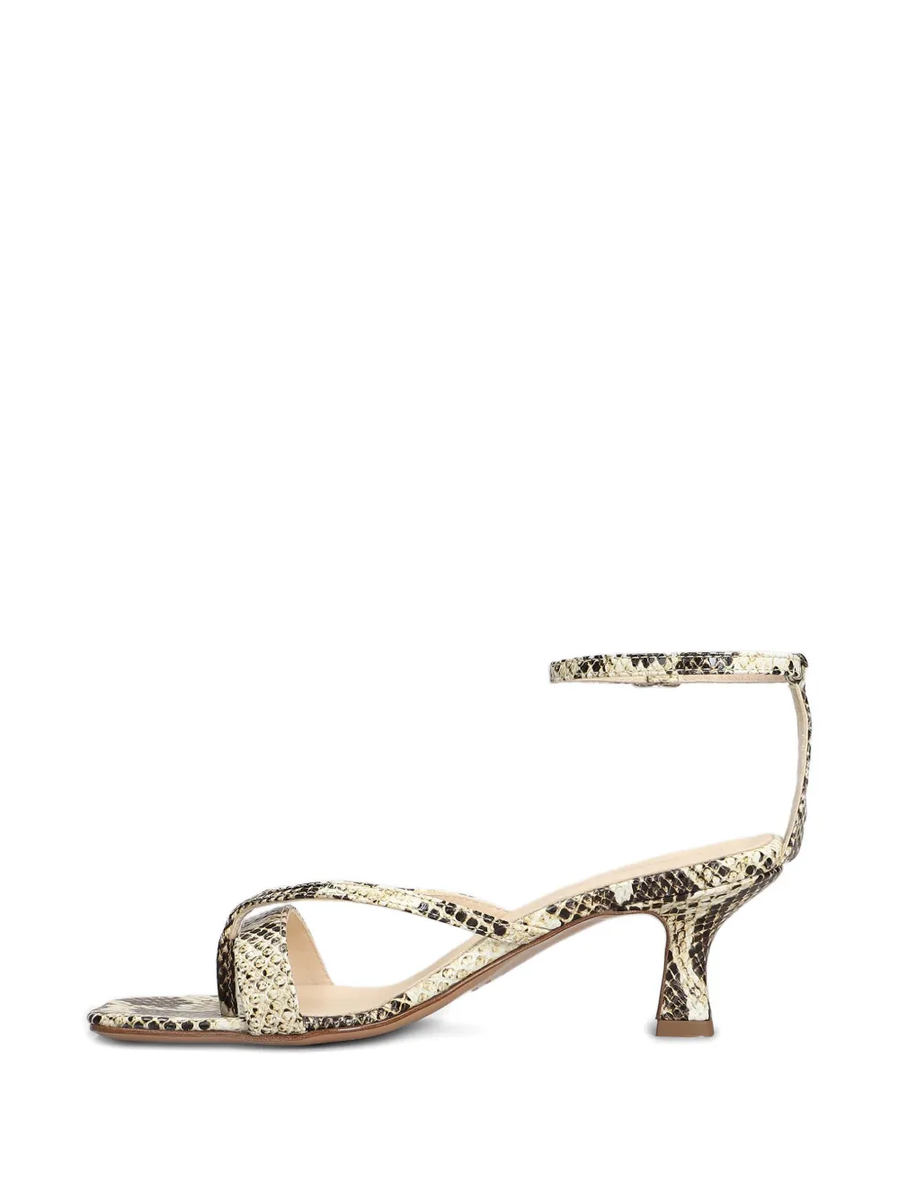 Anna F. 70mm python-print sandals Neutrals