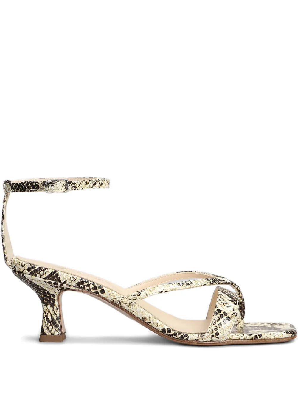Anna F. 70mm python-print sandals Neutrals