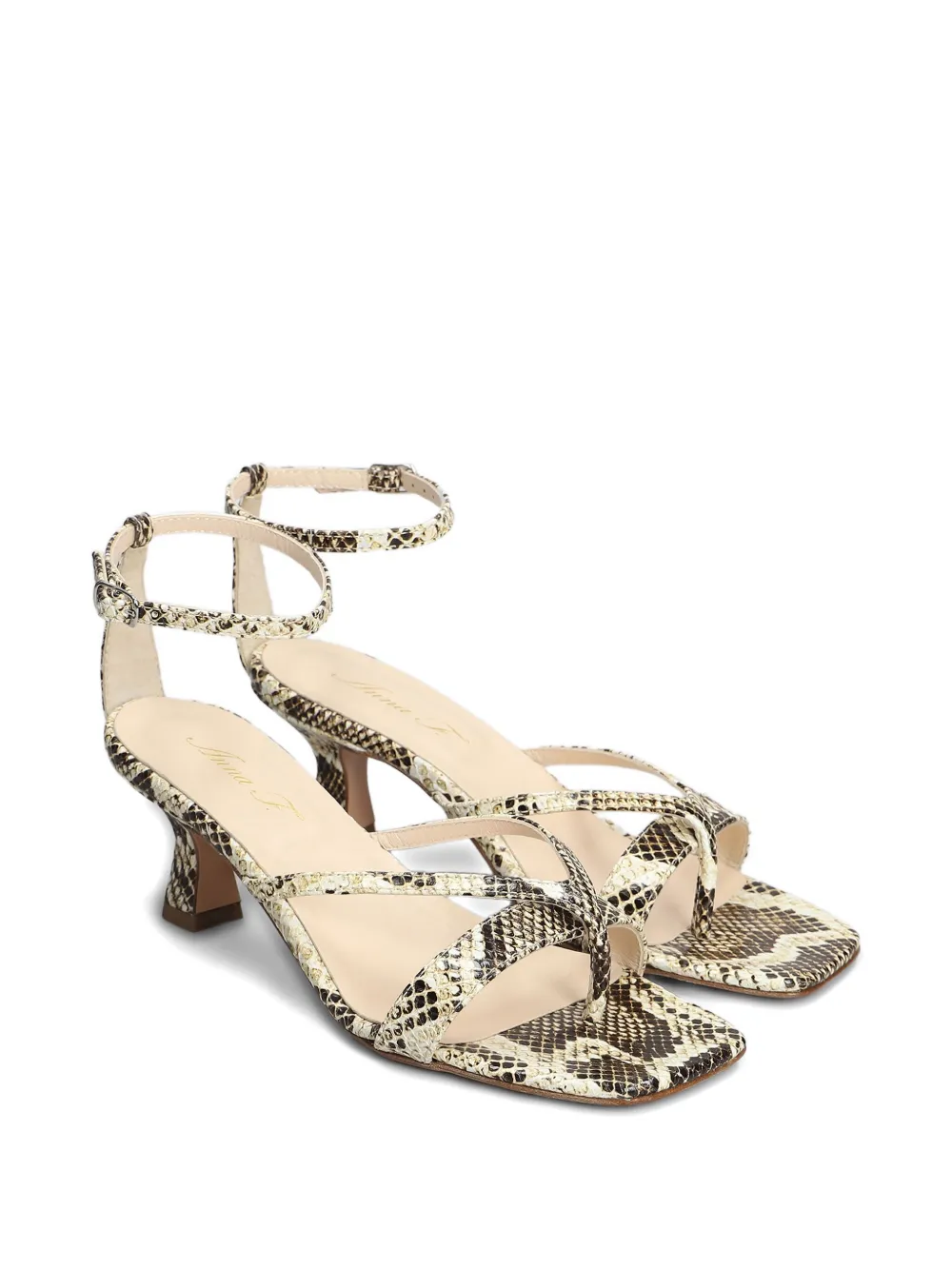Anna F. 70mm python-print sandals Neutrals