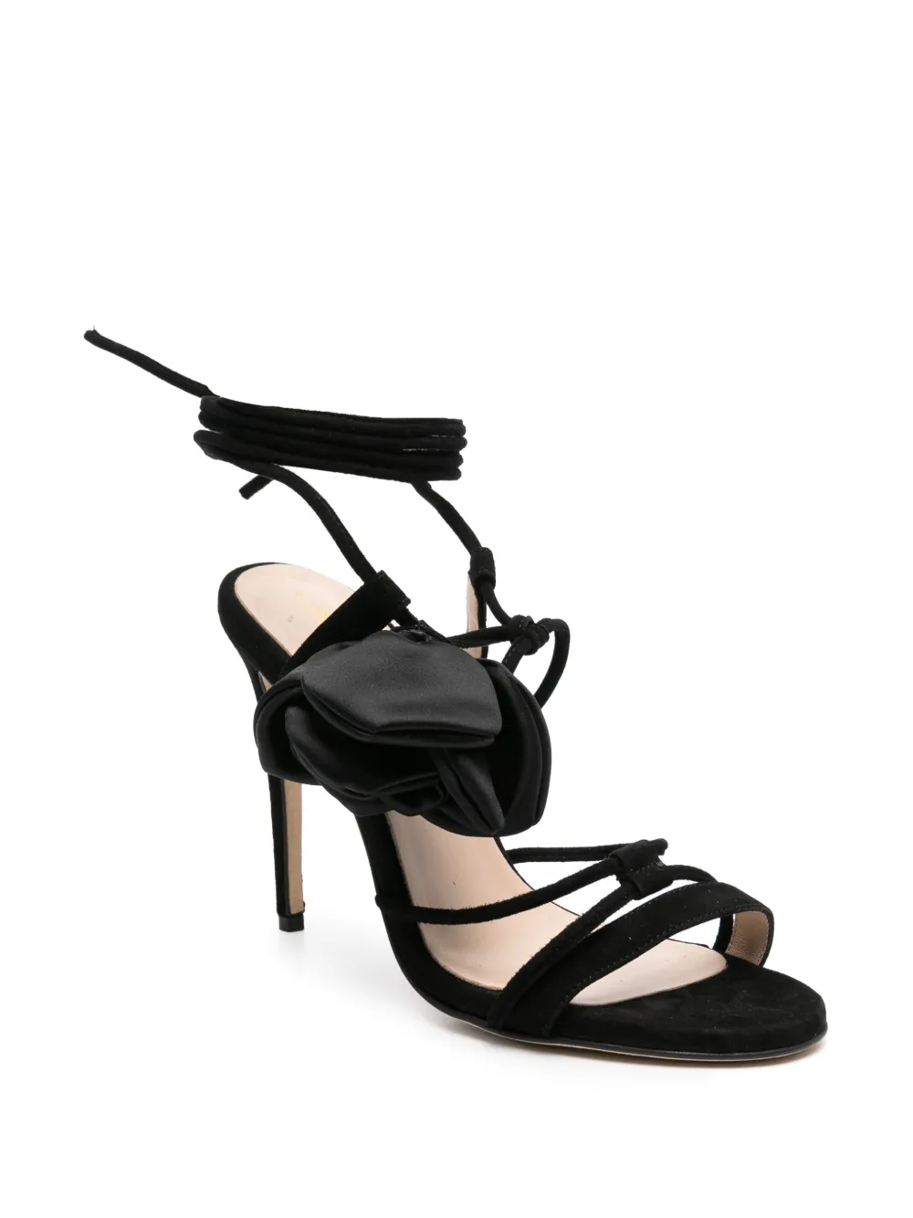 Anna F. 100mm rose-appliqué sandals Black