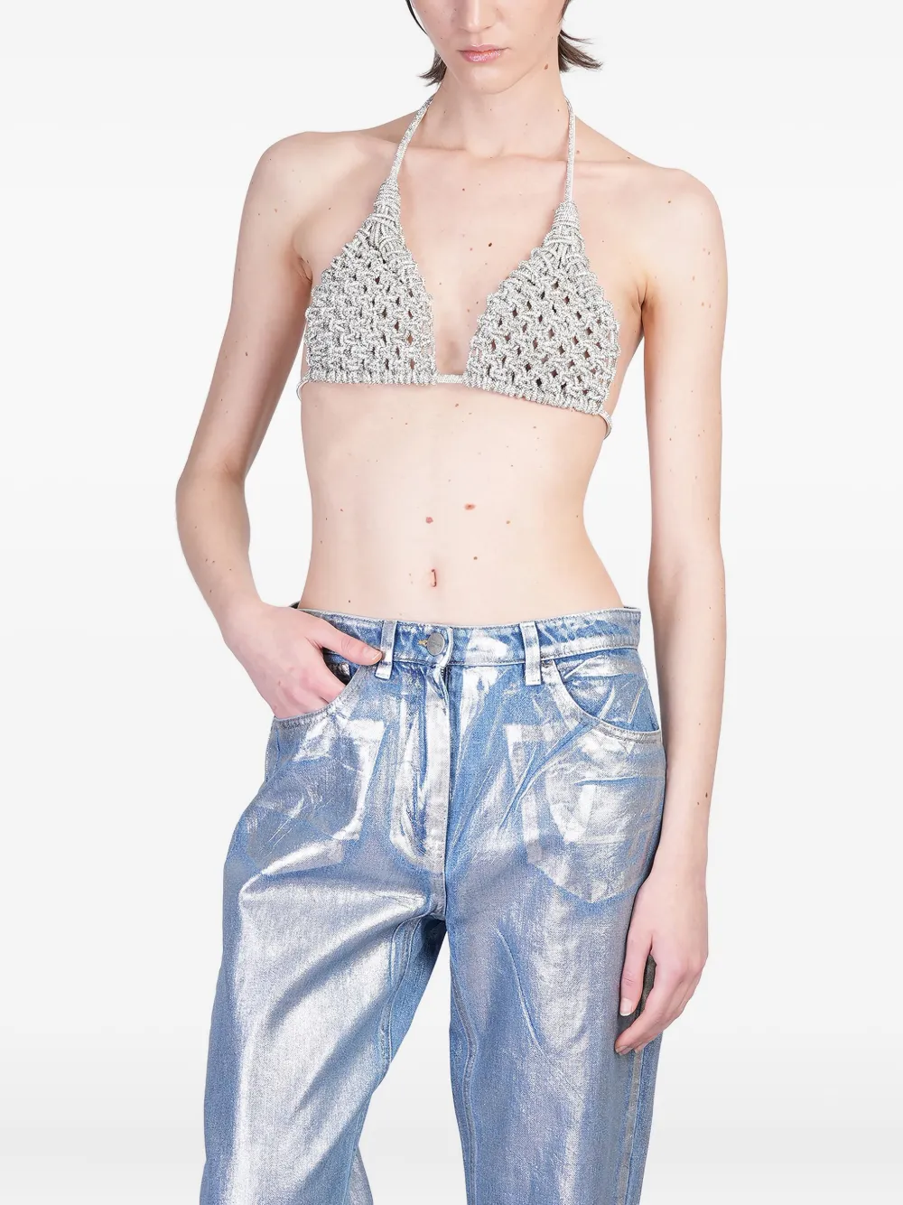Hibourama rhinestone-embellished top | Silver | Image 1
