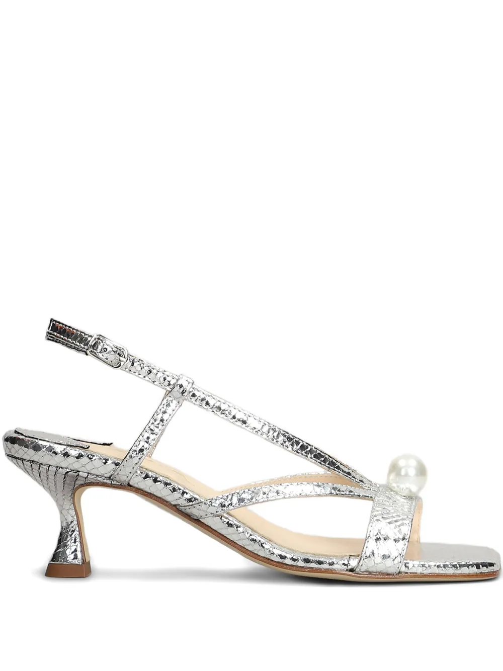 Anna F. 60mm snake skin-print sandals Silver