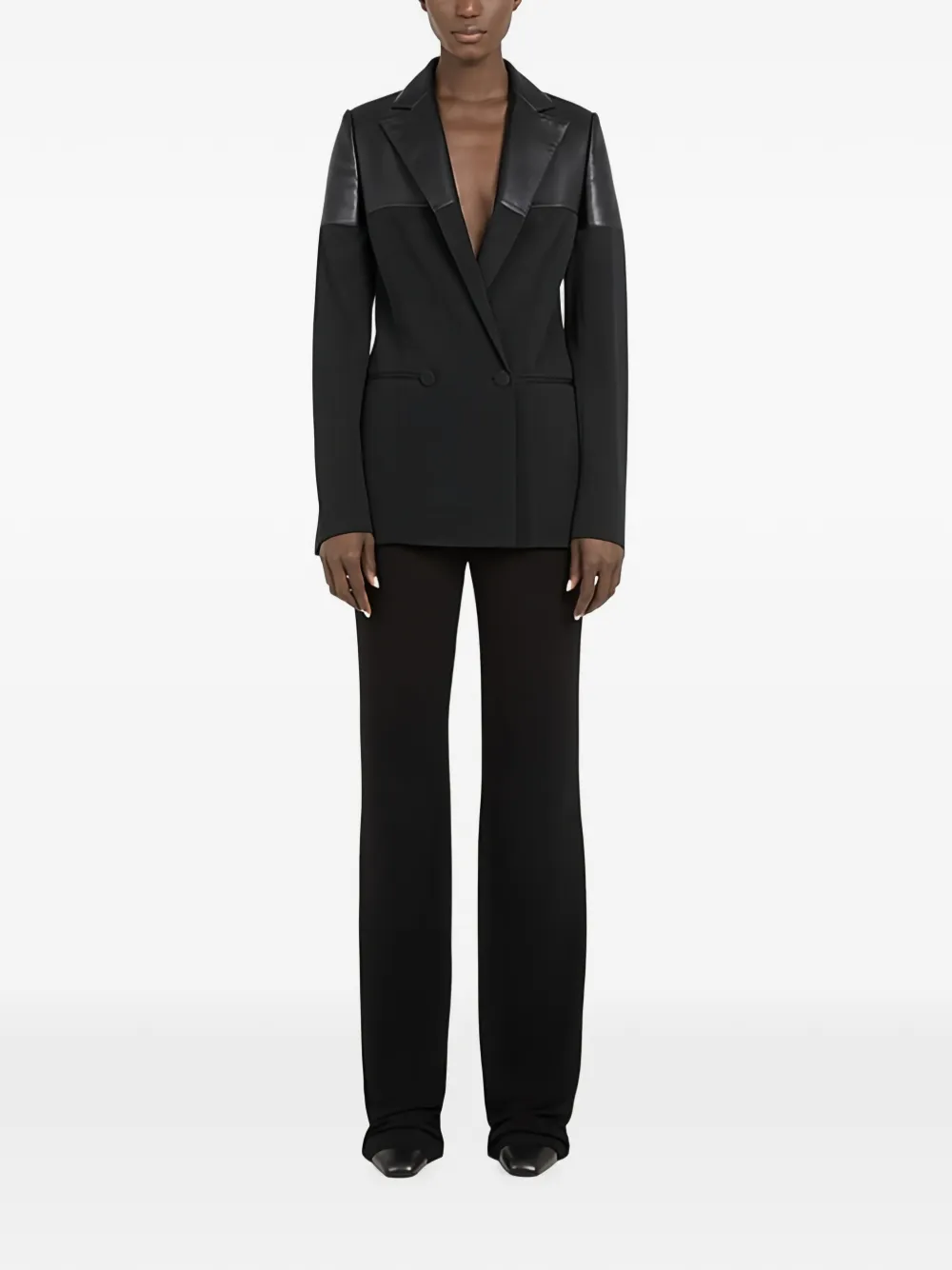 Ferragamo Blazer met leren vlakken en dubbele rij knopen Zwart
