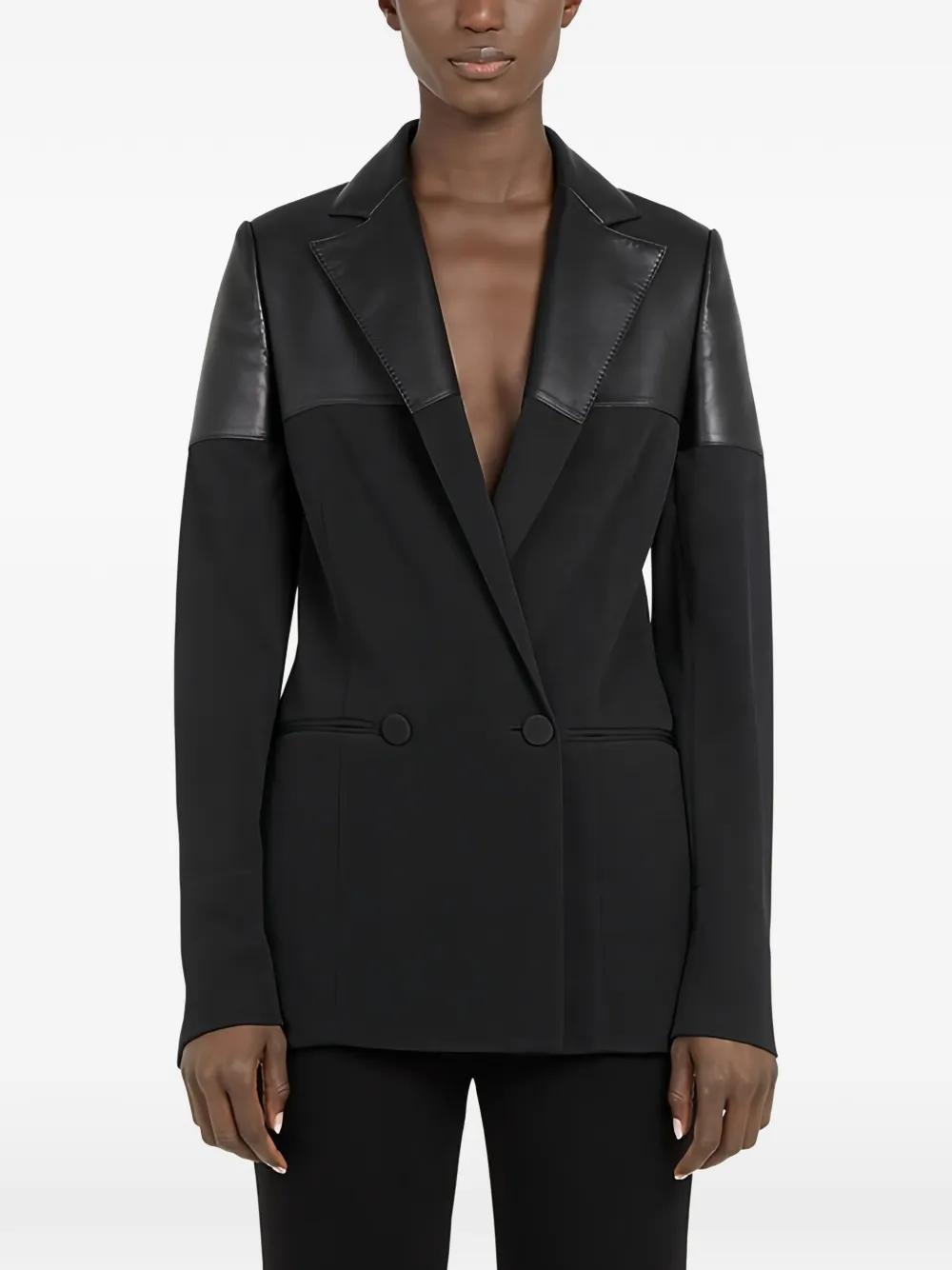 Ferragamo leather-panelled double-breasted blazer - Nero