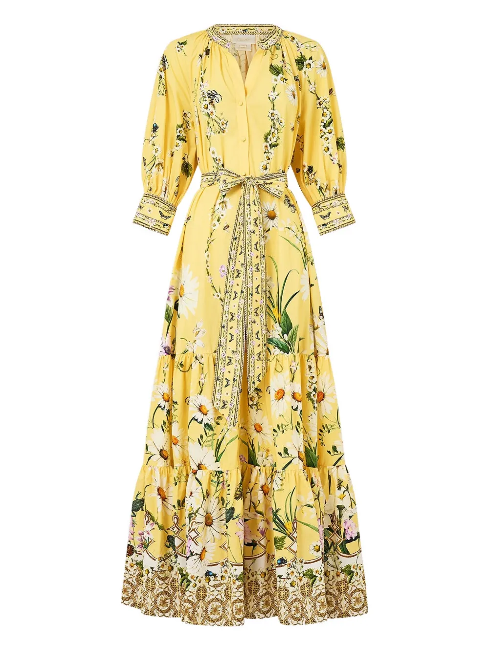 Camilla tiered short sleeve shirt dress - イエロー Camilla tiered short sleeve shirt dress - イエロー