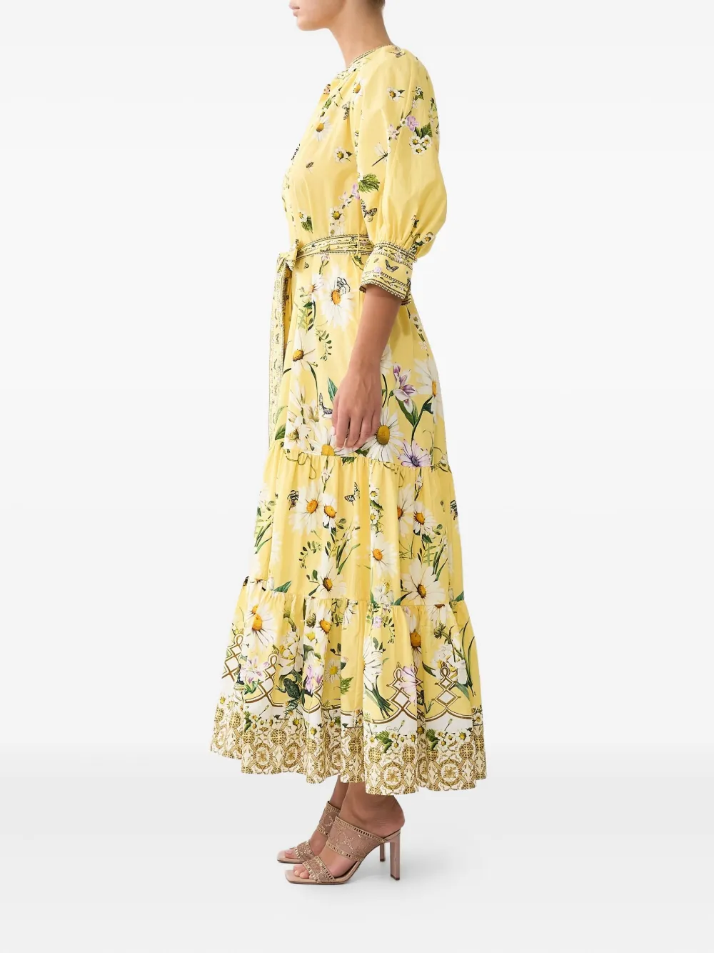 Camilla Gelaagde blousejurk met korte mouwen Geel