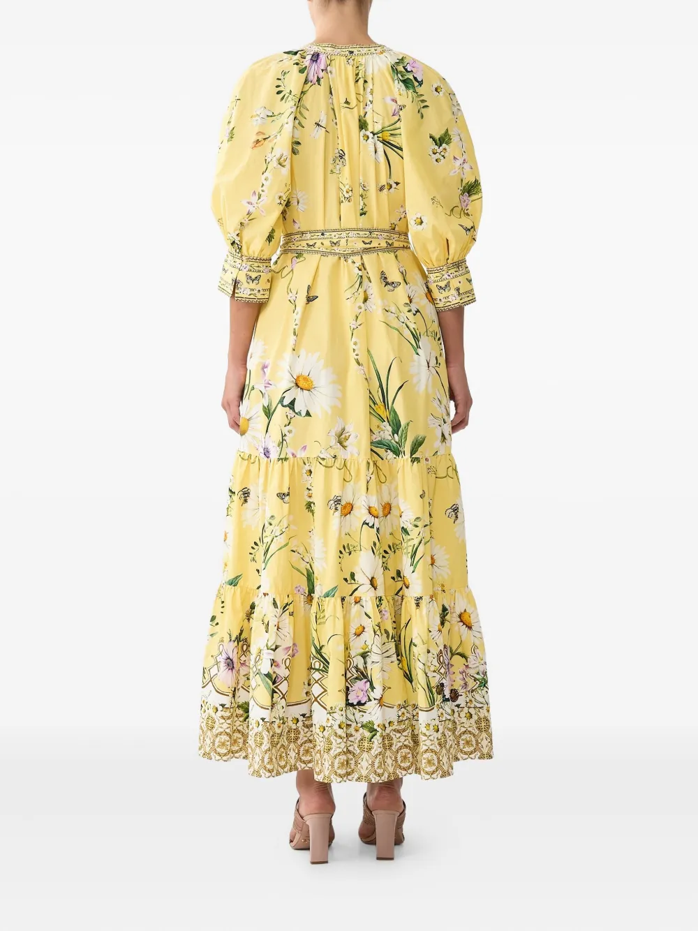 Camilla Gelaagde blousejurk met korte mouwen Geel