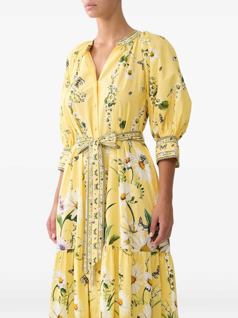 Camilla Gelaagde blousejurk met korte mouwen Geel