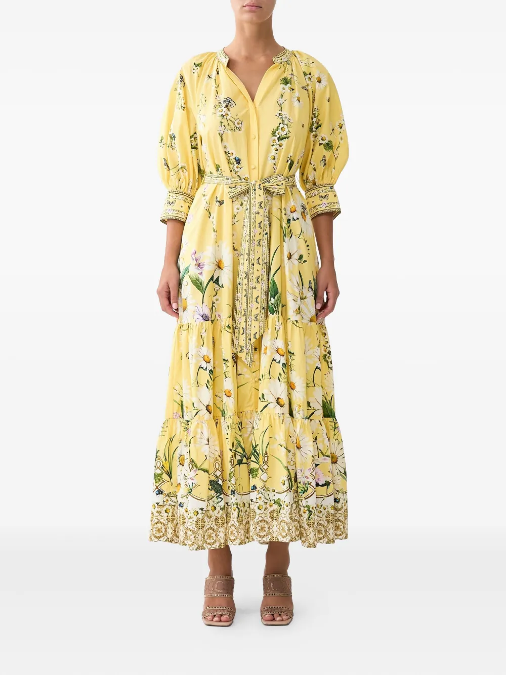 Camilla tiered short sleeve shirt dress - Geel
