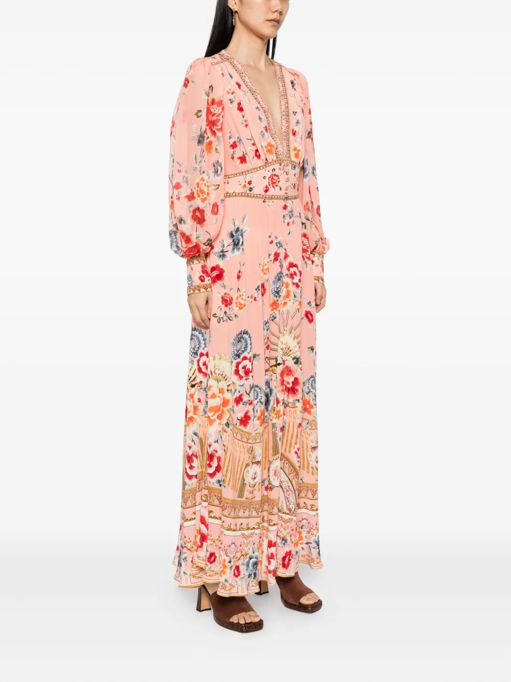 Camilla floral-print silk dress Roze