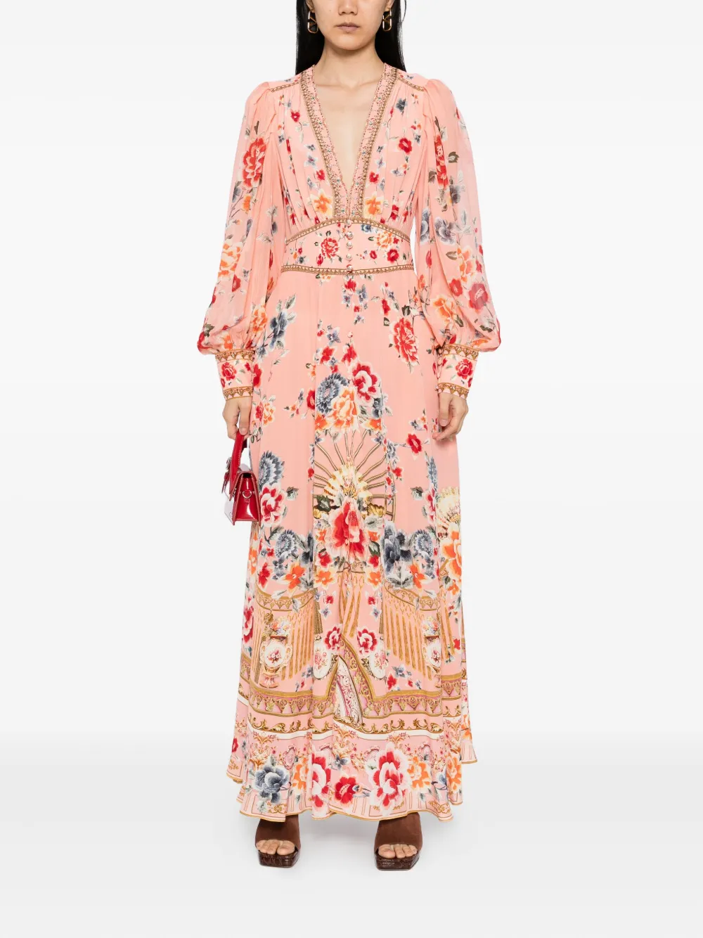 Camilla floral-print silk dress Roze