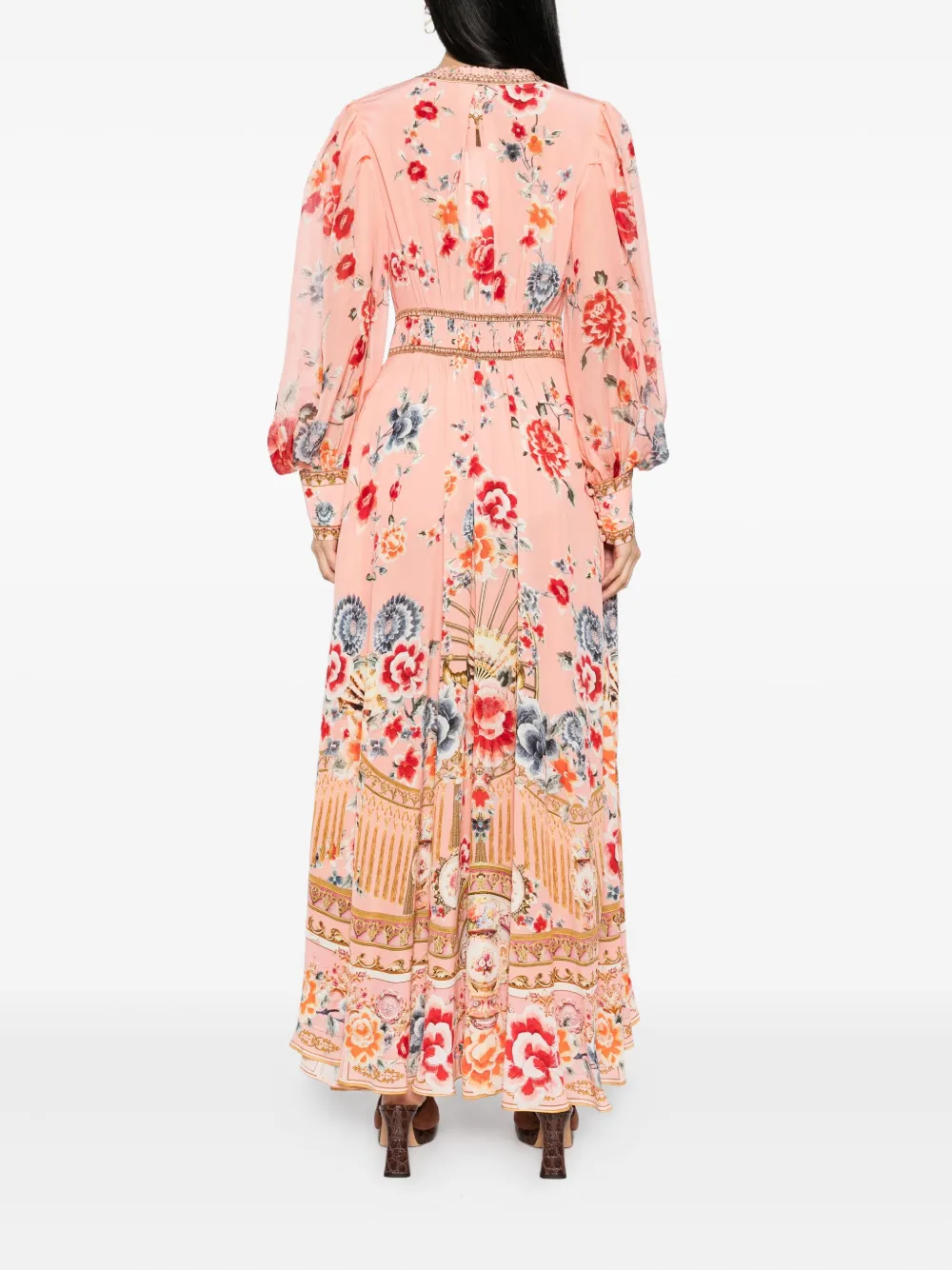 Camilla floral-print silk dress Roze