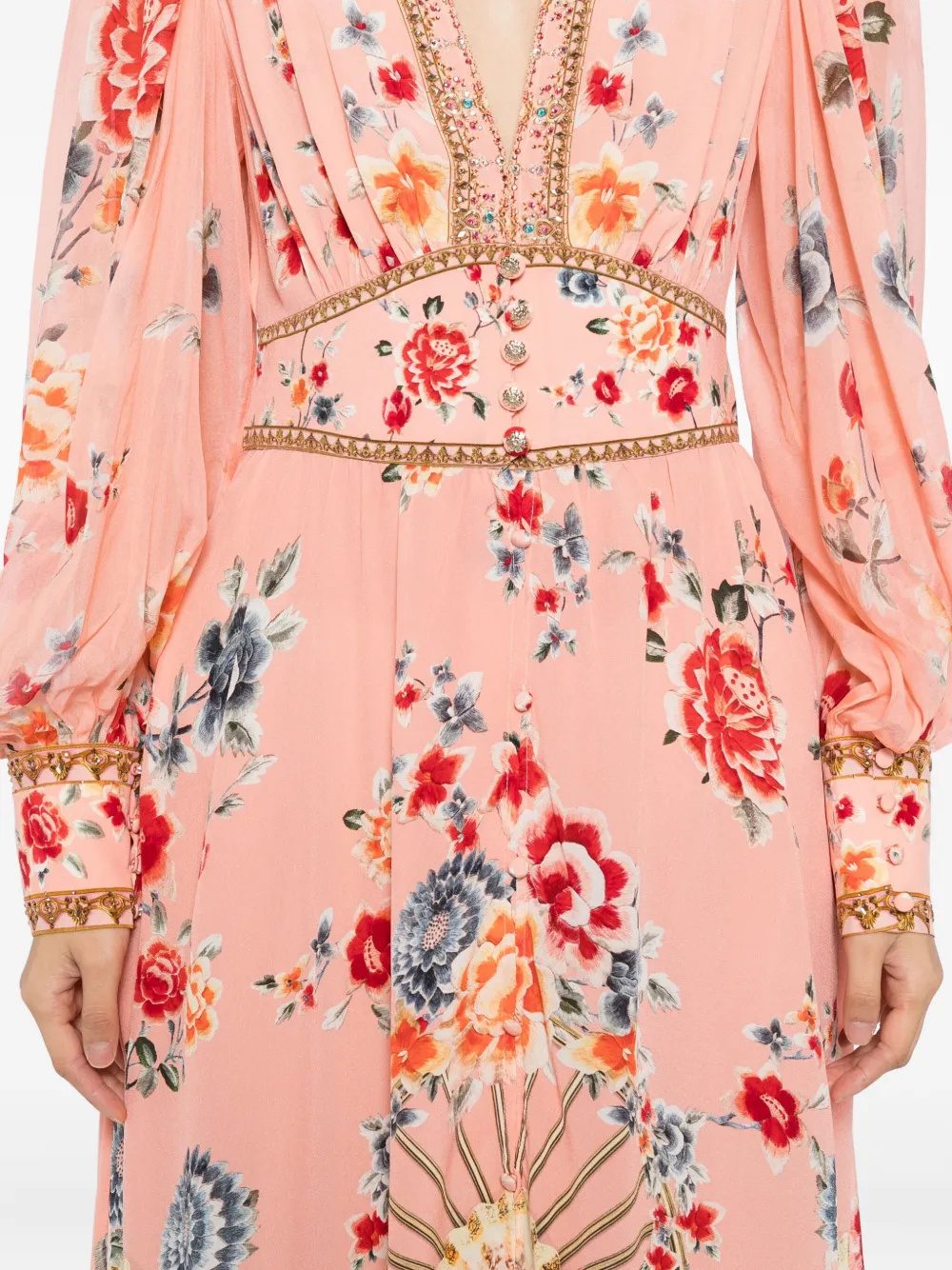Camilla floral-print silk dress Roze