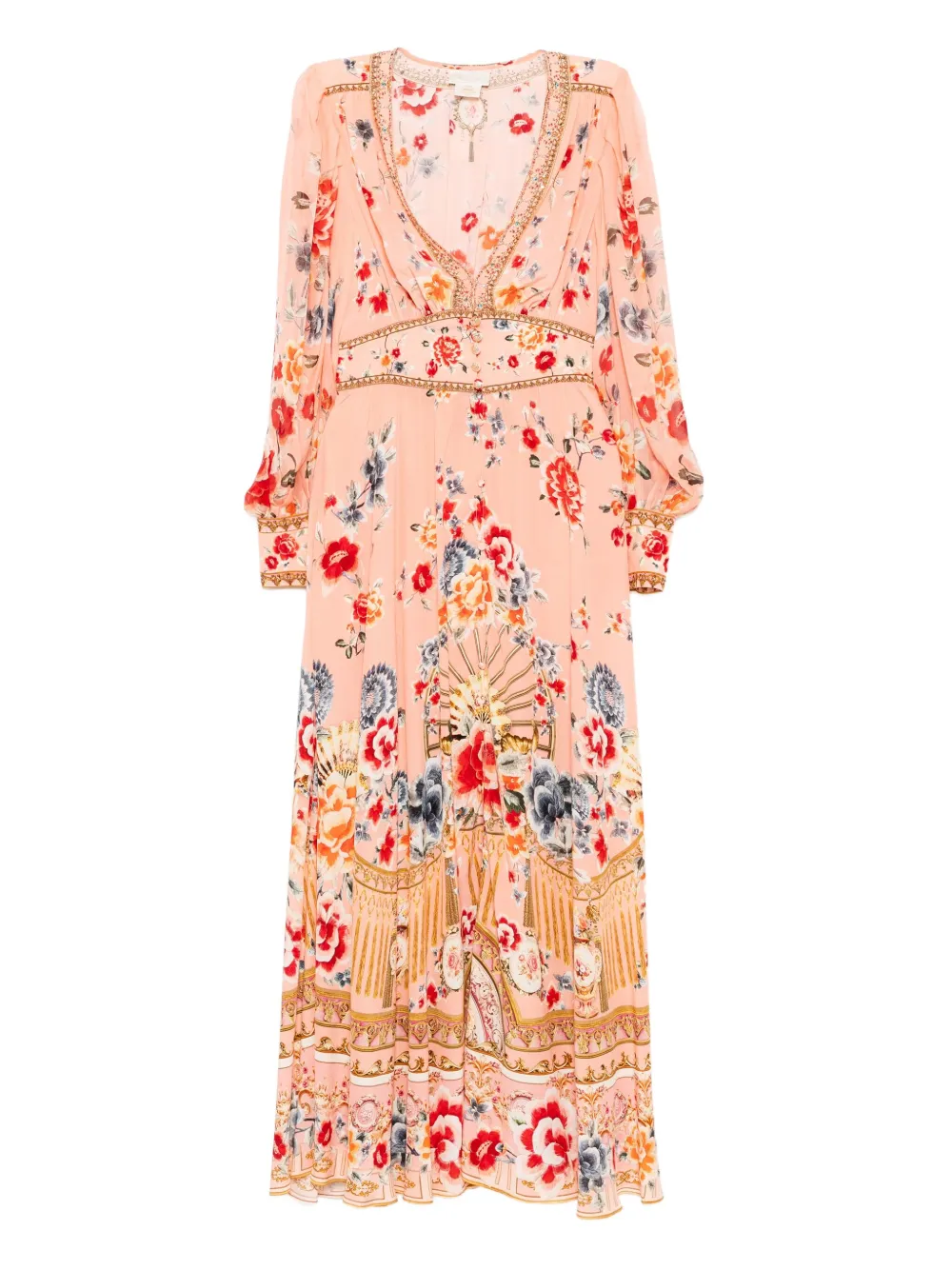 Camilla floral-print silk dress Roze