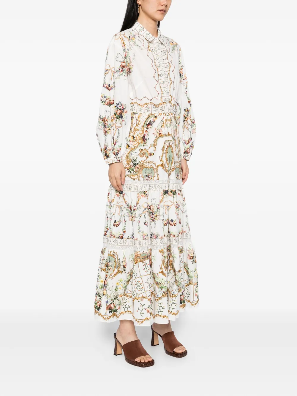 Camilla floral-print shirt dress Wit