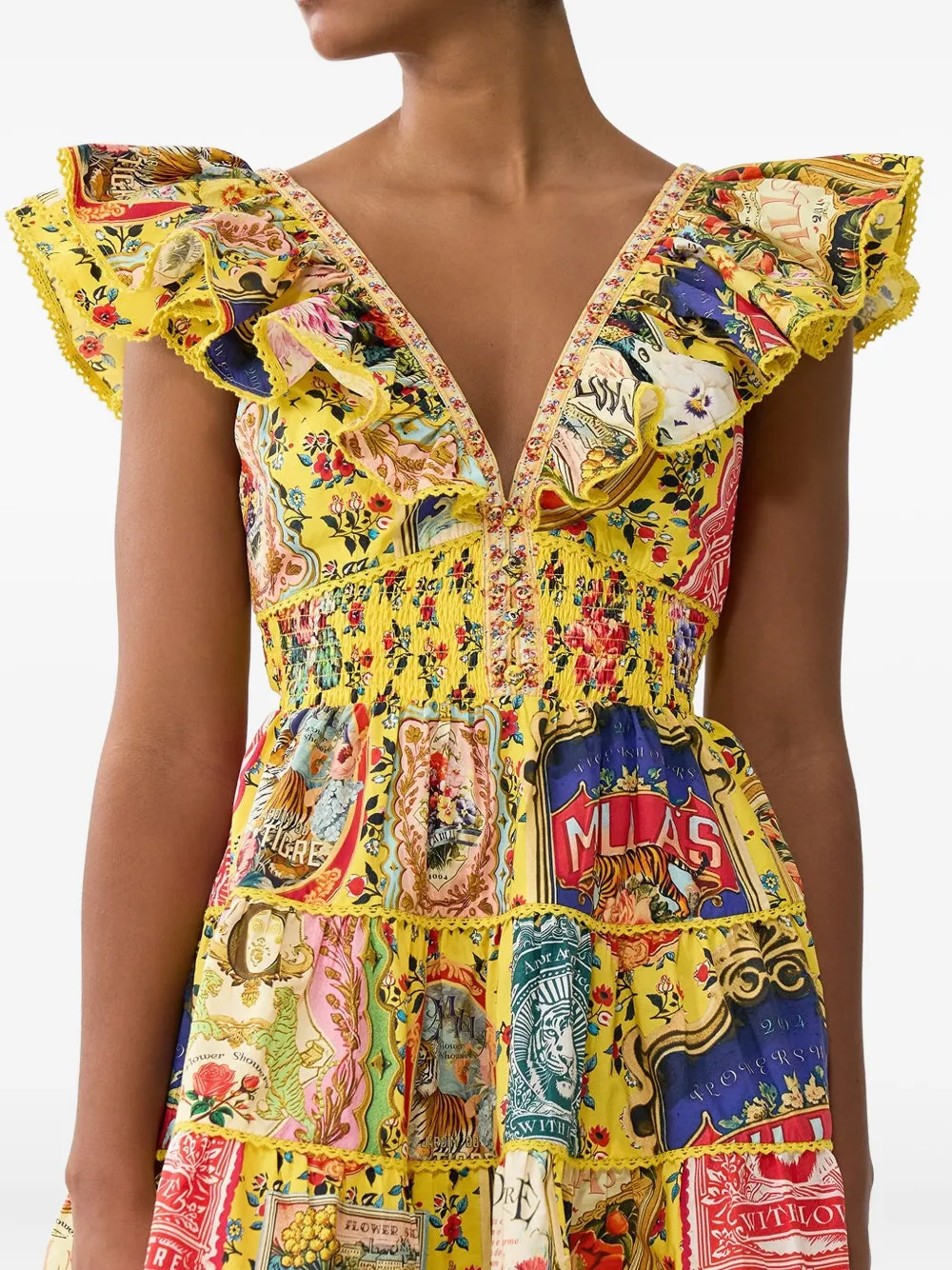 Camilla Mini-jurk met franje Geel