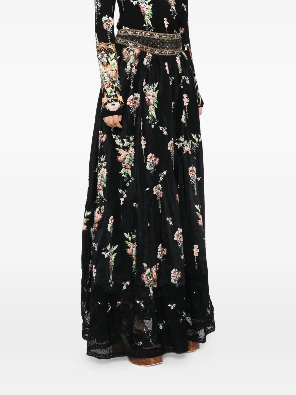 Camilla floral-print skirt Zwart