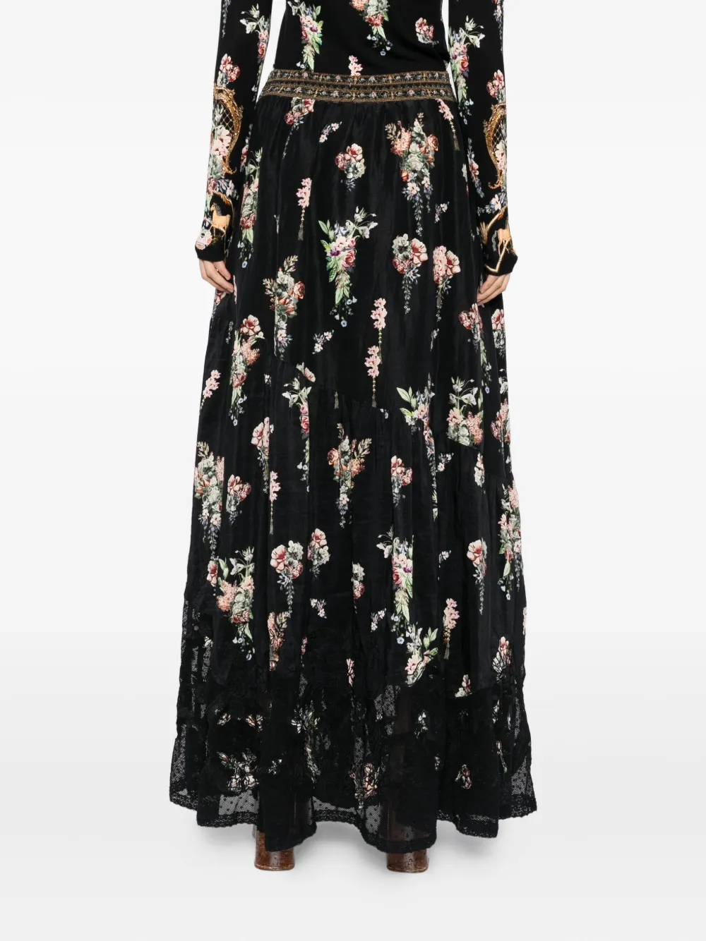 Camilla floral-print skirt Zwart