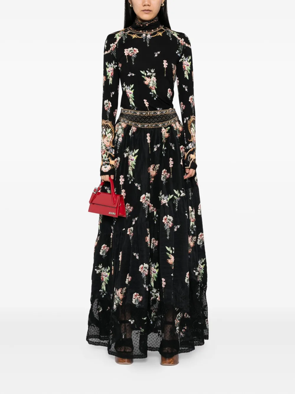 Camilla floral-print skirt Zwart