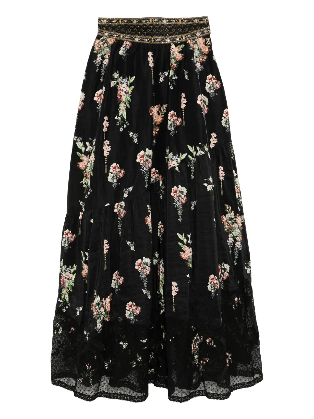 Camilla floral-print skirt Zwart