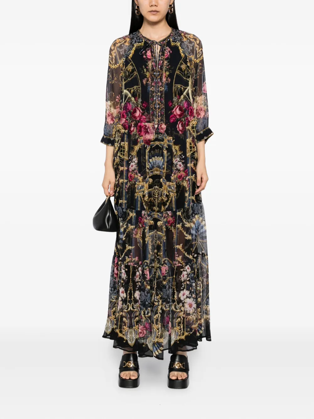 Camilla floral-print dress Zwart