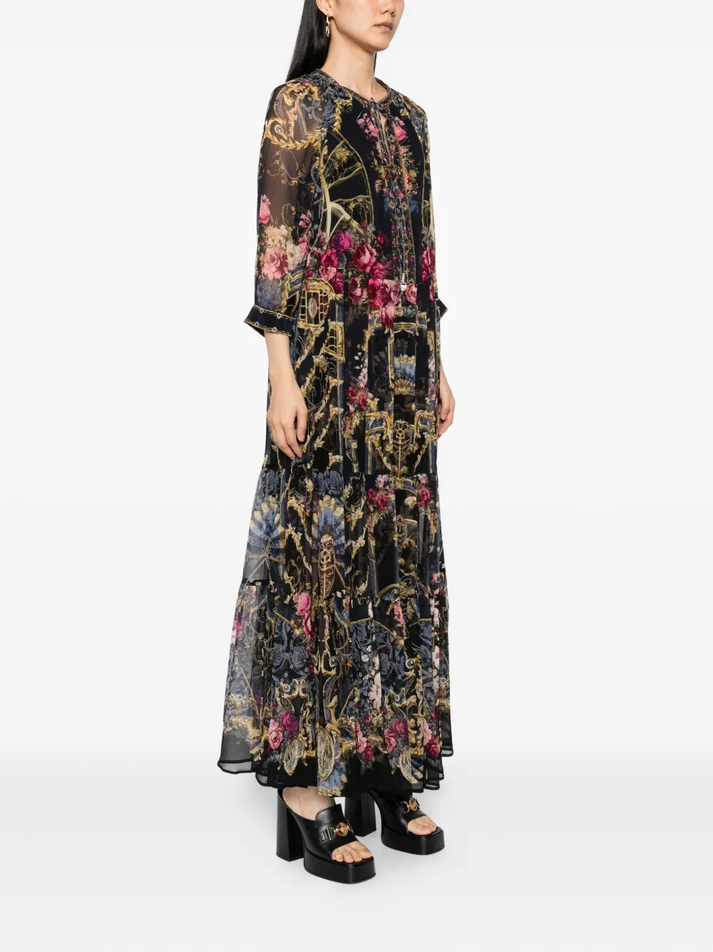 Camilla floral-print dress Zwart