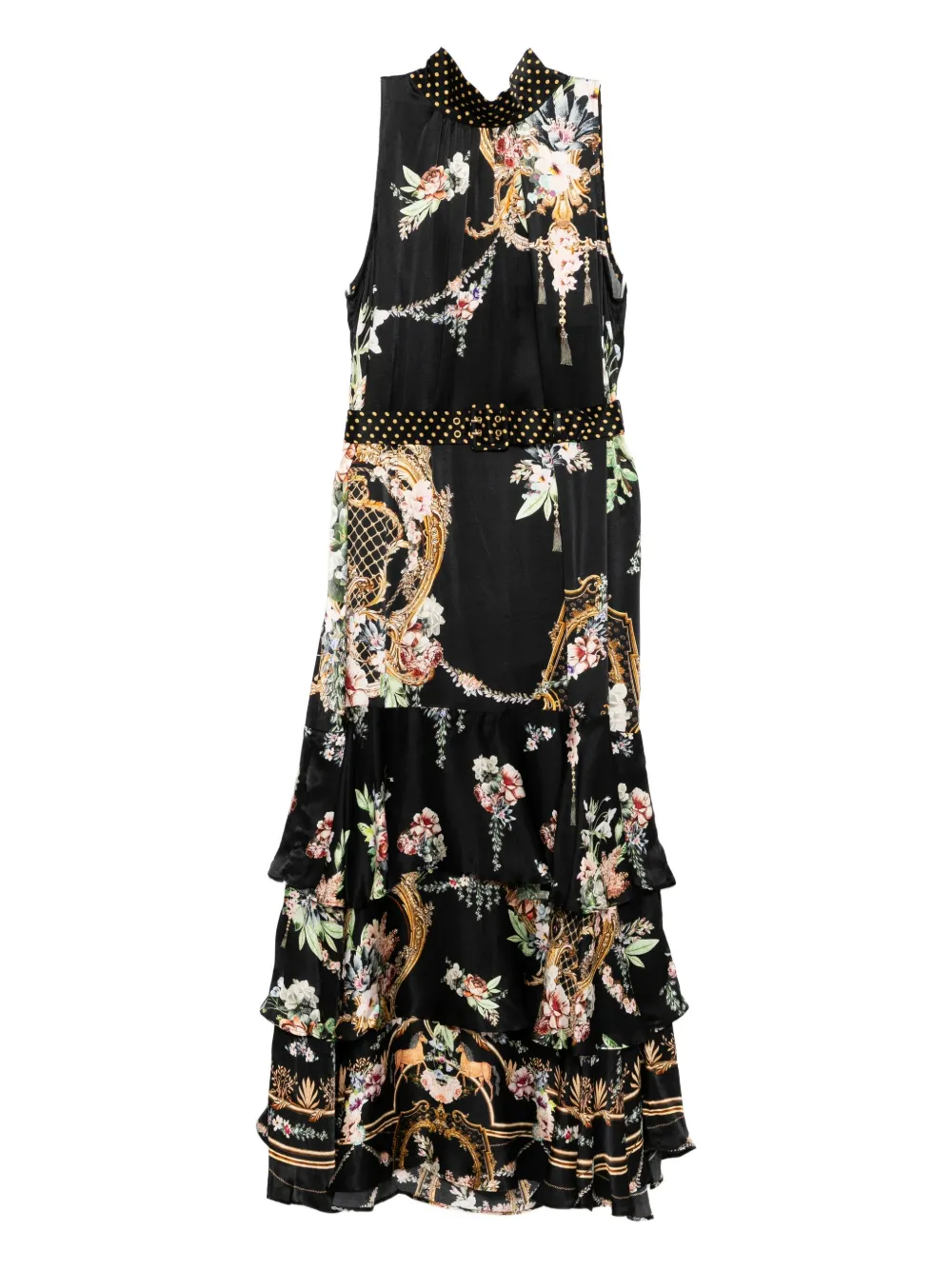 Camilla floral-print sleeveless dress Zwart