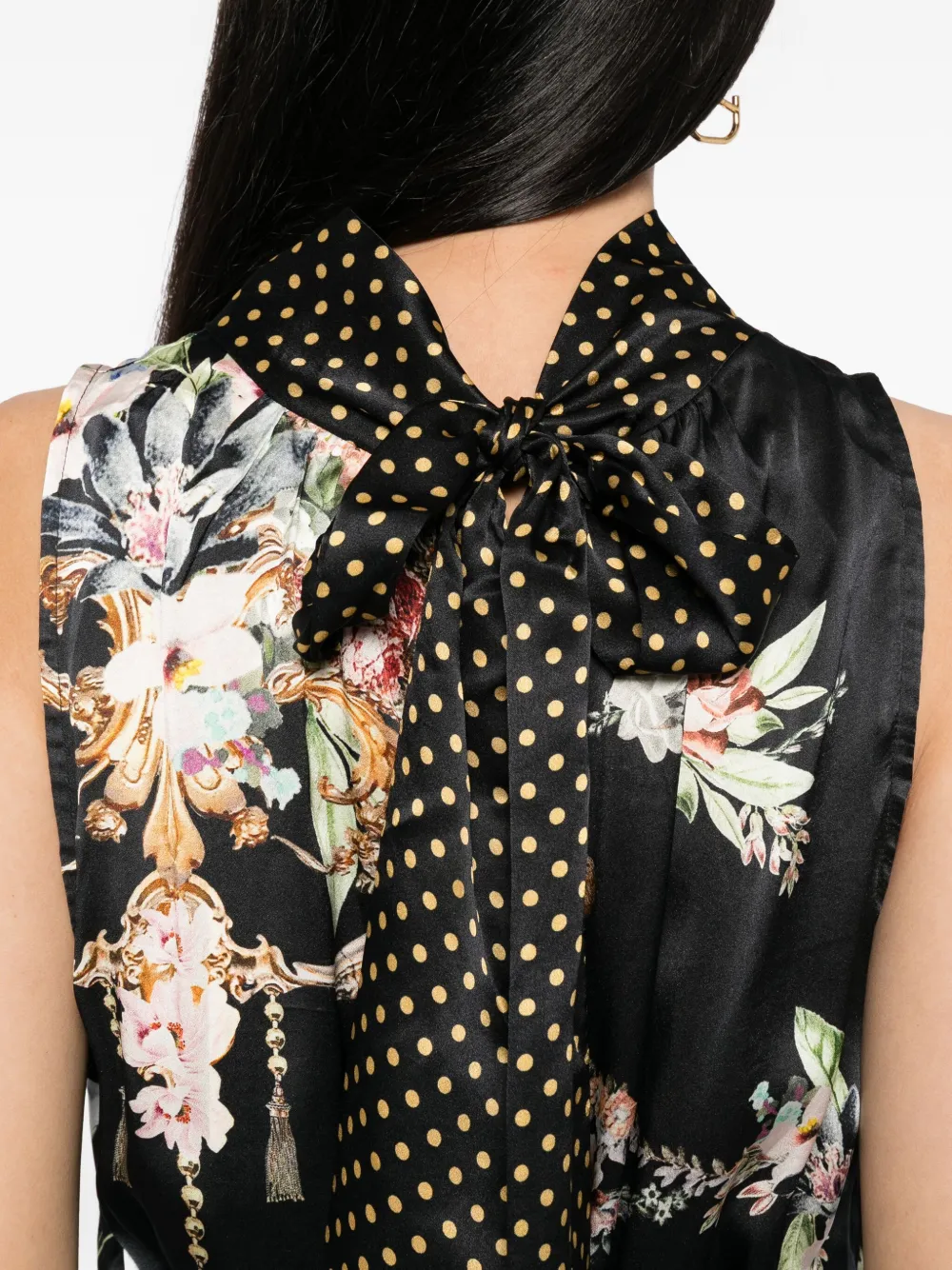 Camilla floral-print sleeveless dress Zwart