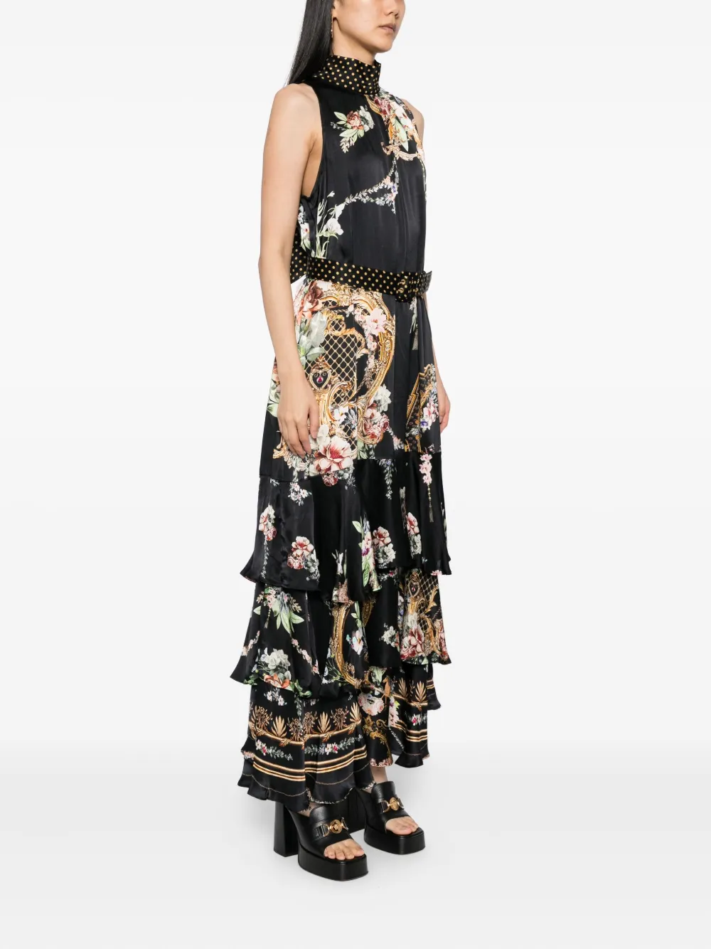 Camilla floral-print sleeveless dress Zwart