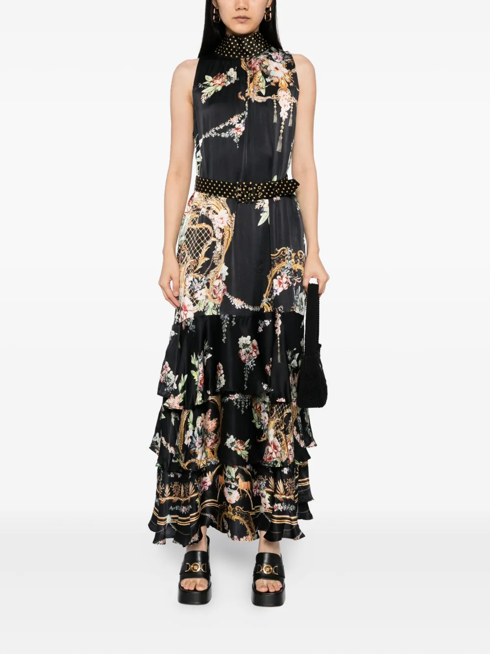 Camilla floral-print sleeveless dress Zwart