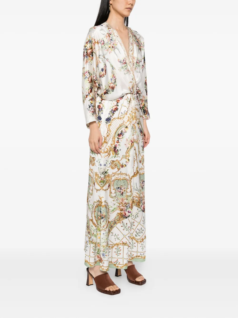 Camilla floral-print silk dress Wit