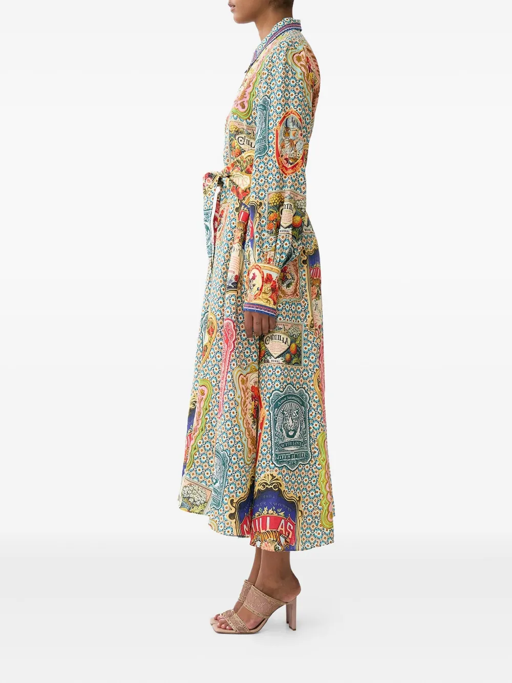 Camilla Midi-blousejurk met gestrikte taille Blauw