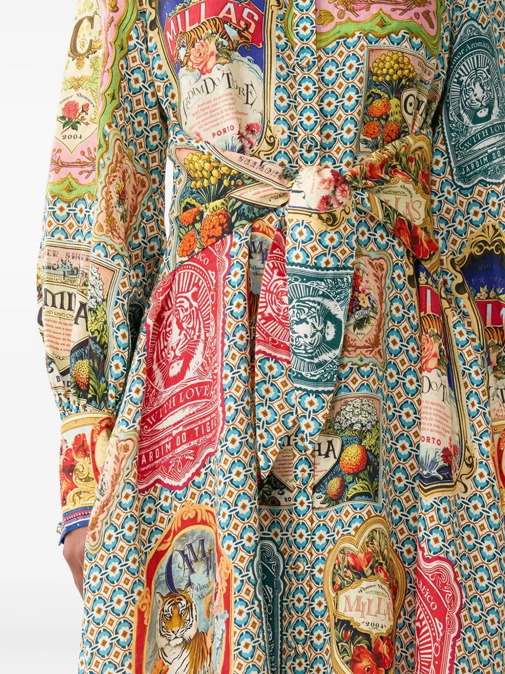 Camilla Midi-blousejurk met gestrikte taille Blauw