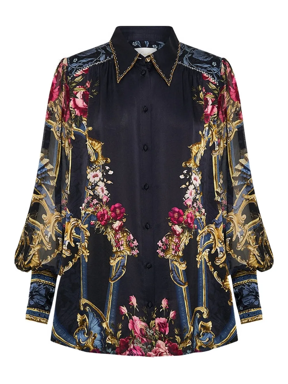 Camilla Seidenbluse mit Print | Blau | Image 1