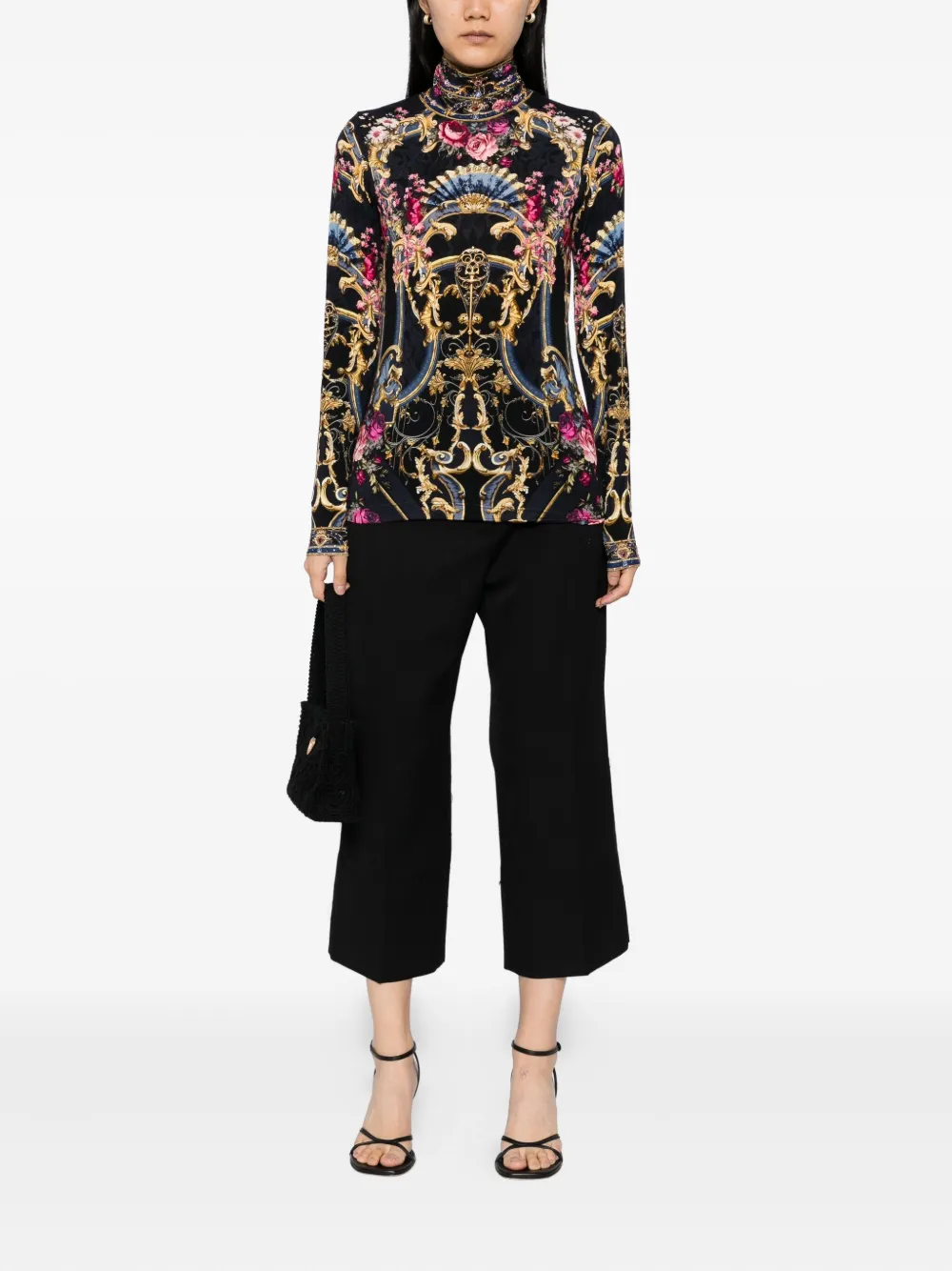 Camilla graphic-print top Zwart