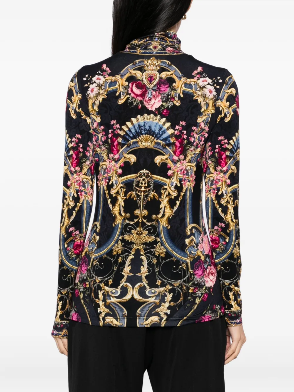 Camilla graphic-print top Zwart