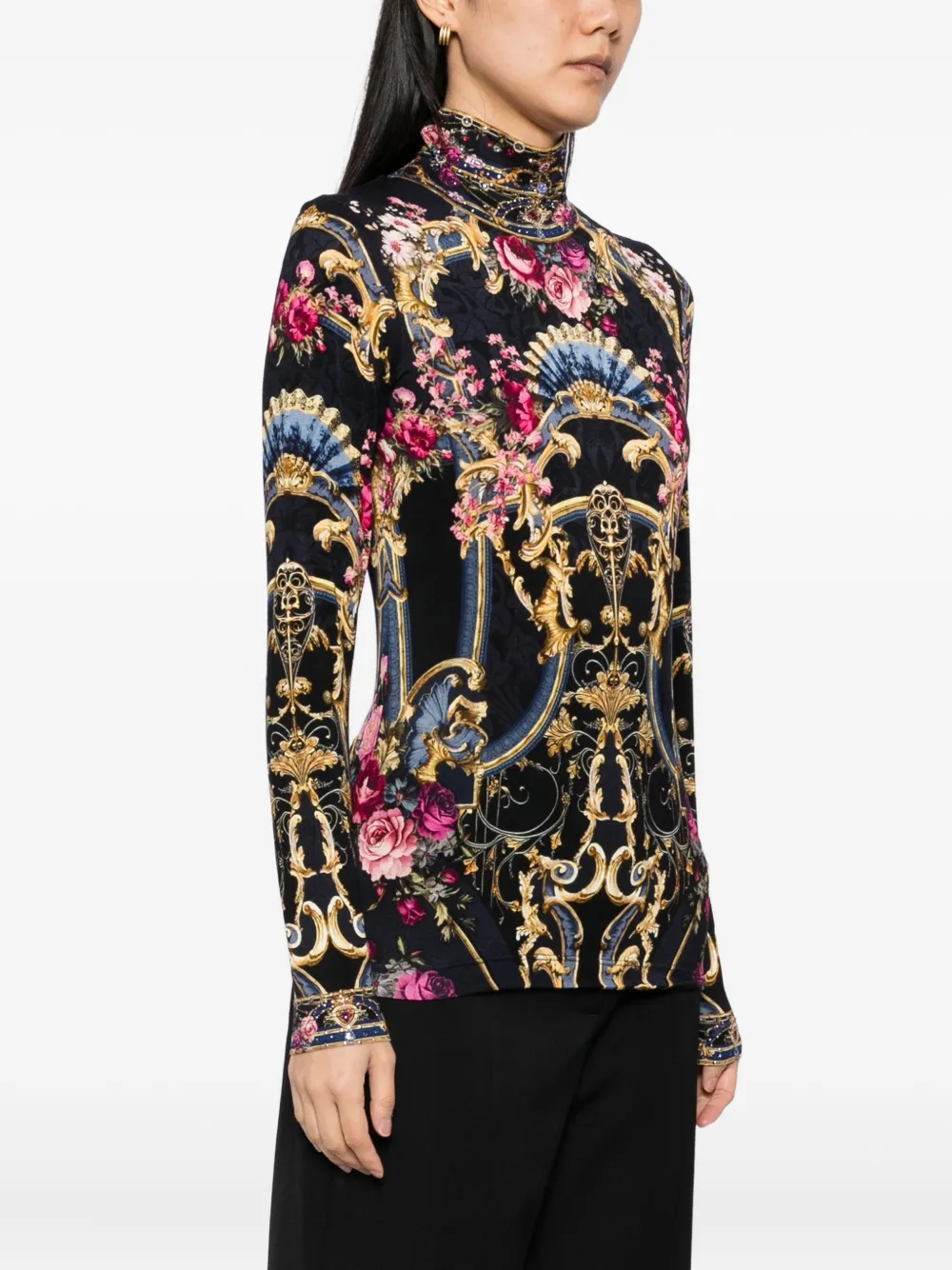 Camilla graphic-print top Zwart