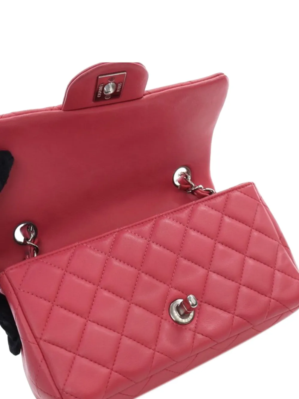 Pre-owned Chanel 2019 Mini Rectangular Classic Lambskin Single Flap Crossbody Bag In Pink