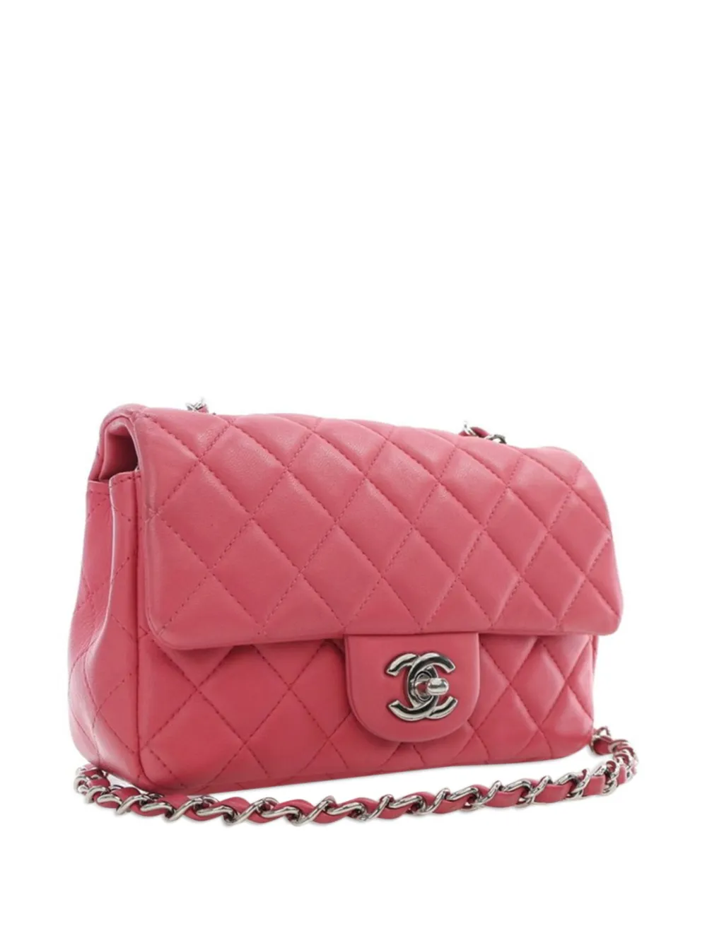 Pre-owned Chanel 2019 Mini Rectangular Classic Lambskin Single Flap Crossbody Bag In Pink