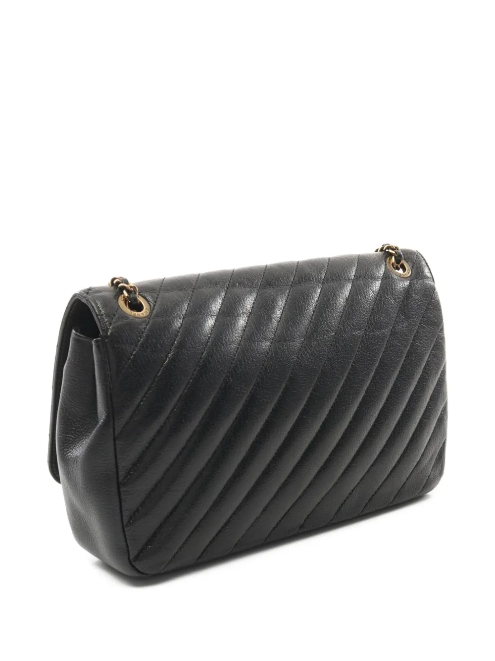 Pre-owned Chanel 2016-2017 Diagonal-quilted Shoulder Bag In Black