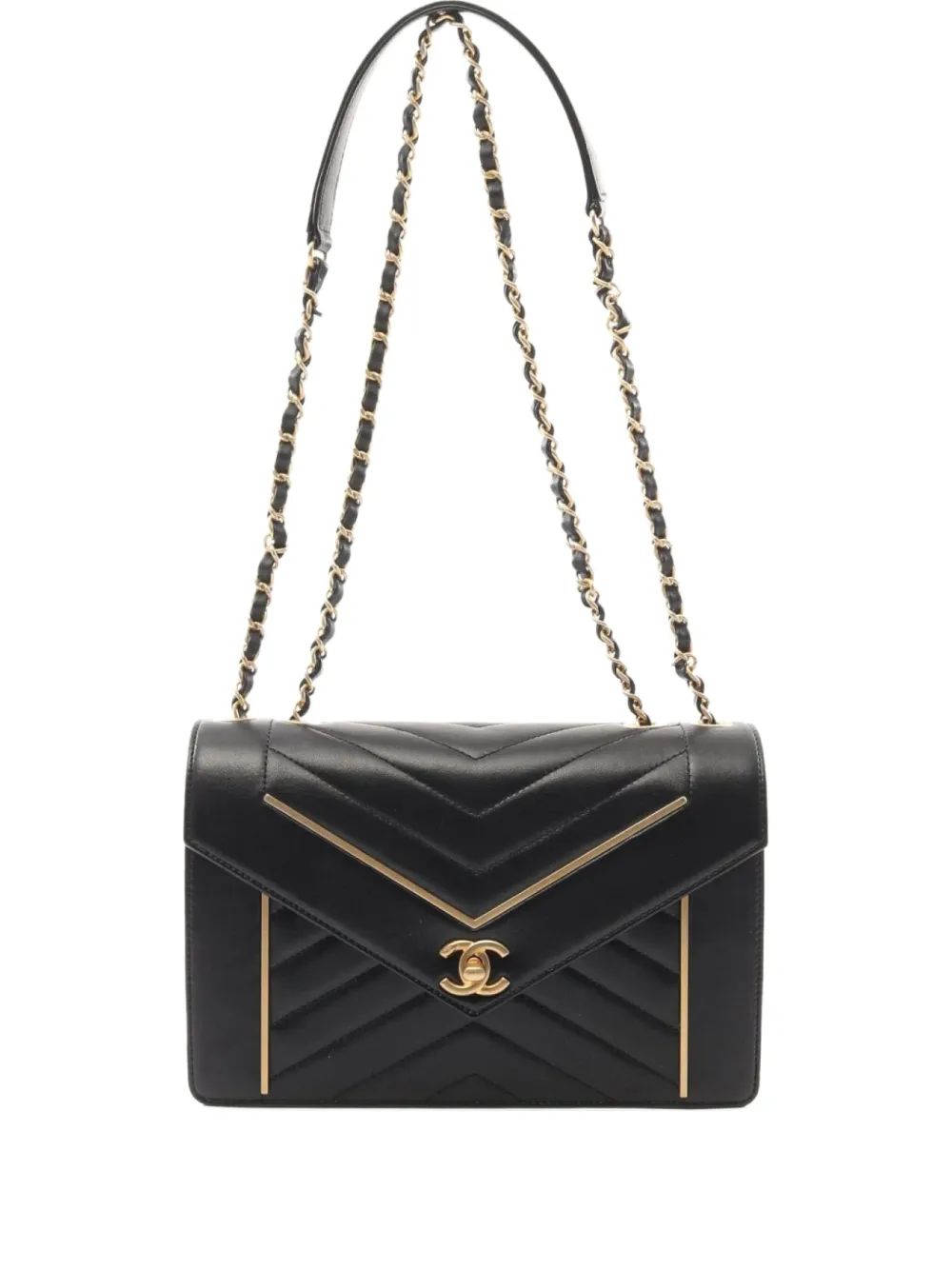 CHANEL Pre-Owned 2017-2018 Chevron leather shoulder bag - ブラック CHANEL Pre-Owned 2017-2018 Chevron leather shoulder bag - ブラック