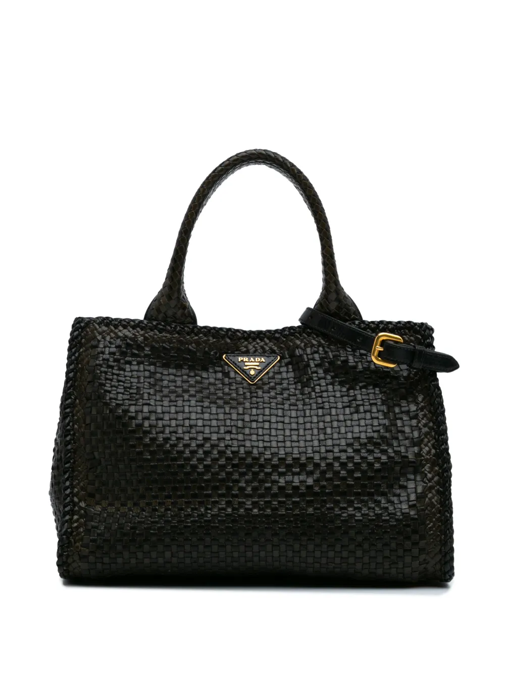 Prada Pre-Owned 2000-2024 Small Goatskin Woven Madras satchel - ブラック Prada Pre-Owned 2000-2024 Small Goatskin Woven Madras satchel - ブラック