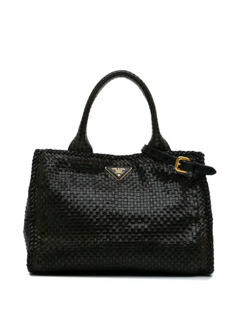 Prada Pre-Owned شنطة 'مادراس' صغيرة جلد الماعز مضفرة بحمالة كتف 2000-2024